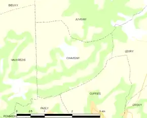 Poziția localității Chavigny. Aisne
