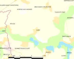 Poziția localității Dury. Aisne