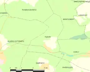 Poziția localității Fleury. Aisne