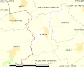 Poziția localității Foreste