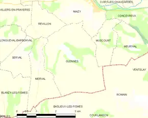 Poziția localității Glennes