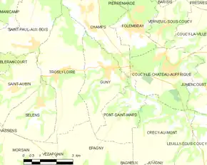 Poziția localității Guny
