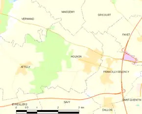 Poziția localității Holnon