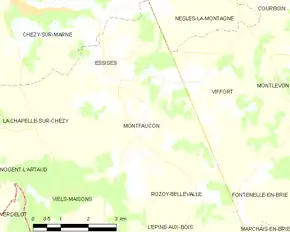 Poziția localității Montfaucon. Aisne