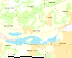 Poziția localității Pommiers. Aisne