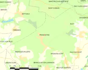 Poziția localității Prémontré