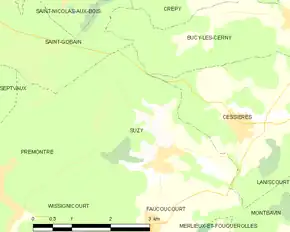 Poziția localității Suzy. Aisne