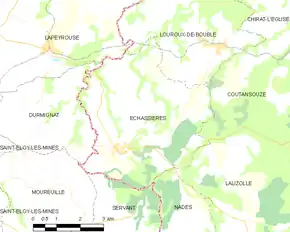 Poziția localității Échassières