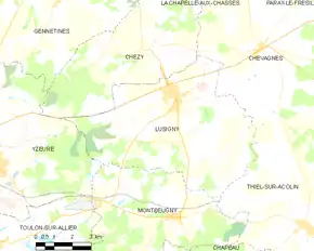 Poziția localității Lusigny