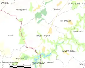 Poziția localității Teillet-Argenty