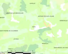 Poziția localității Aizac