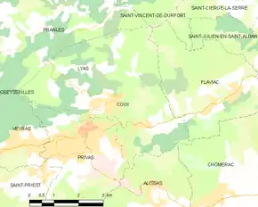 Poziția localității Coux