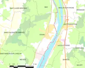 Poziția localității Cruas