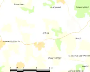 Poziția localității Givron