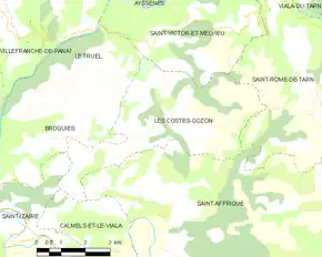 Poziția localității Les Costes-Gozon