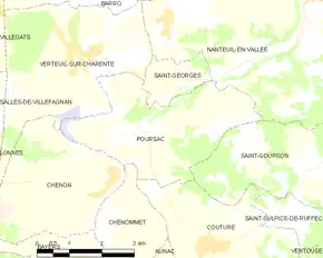 Poziția localității Poursac