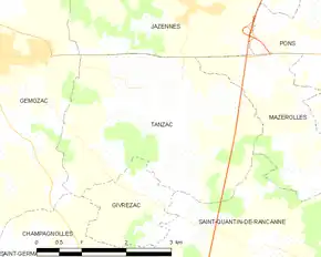 Poziția localității Tanzac