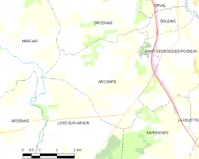 Poziția localității Arcomps