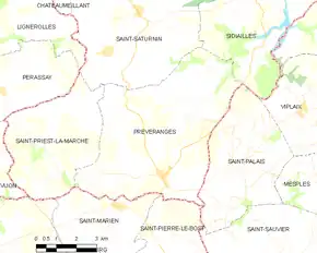 Poziția localității Préveranges