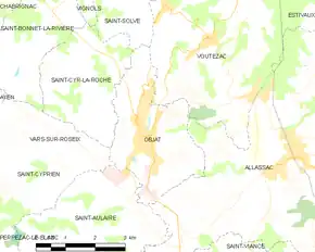 Poziția localității Objat