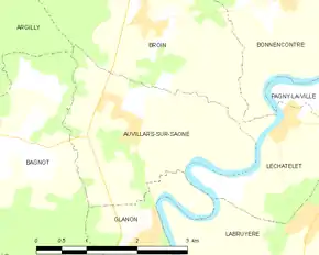 Poziția localității Auvillars-sur-Saône
