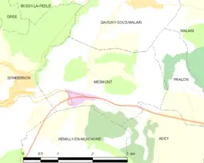 Poziția localității Mesmont