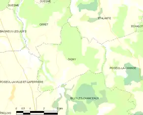 Poziția localității Oigny