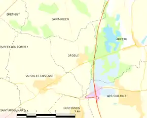 Poziția localității Orgeux