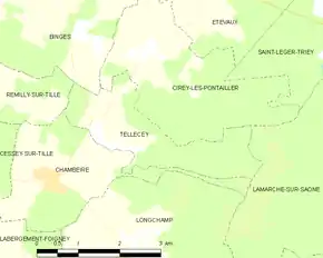 Poziția localității Tellecey