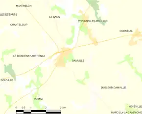 Poziția localității Damville