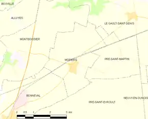 Poziția localității Moriers