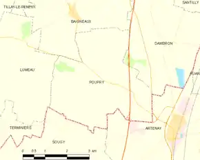 Poziția localității Poupry