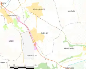 Poziția localității Garons
