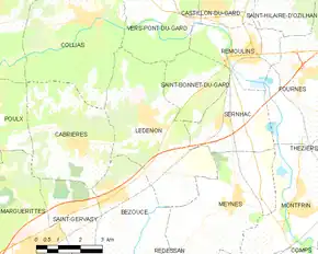 Poziția localității Lédenon