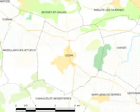 Poziția localității Lézan