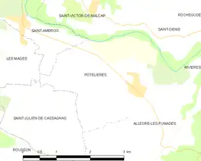 Poziția localității Potelières