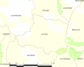 Poziția localității Justian