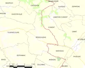 Poziția localității Pessoulens