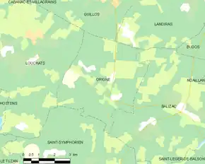 Poziția localității Origne