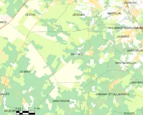 Poziția localității Saucats