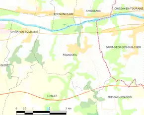 Poziția localității Francueil