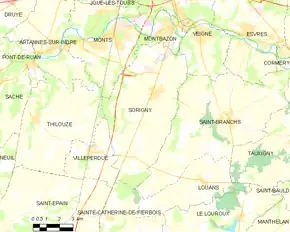 Poziția localității Sorigny