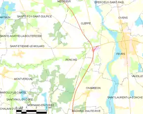 Poziția localității Poncins