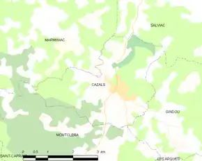 Poziția localității Cazals