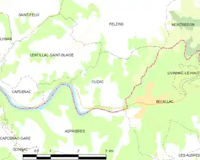 Poziția localității Cuzac