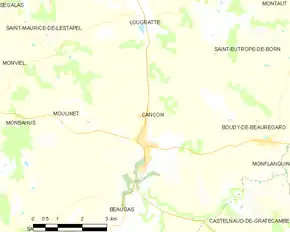 Poziția localității Cancon