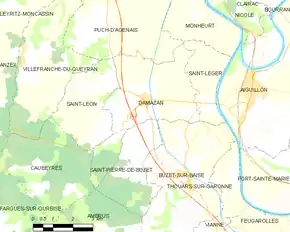 Poziția localității Damazan