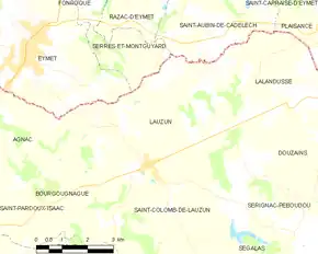 Poziția localității Lauzun