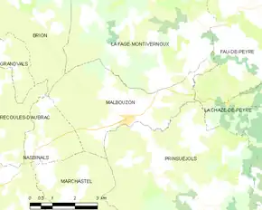 Poziția localității Malbouzon