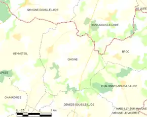 Poziția localității Chigné